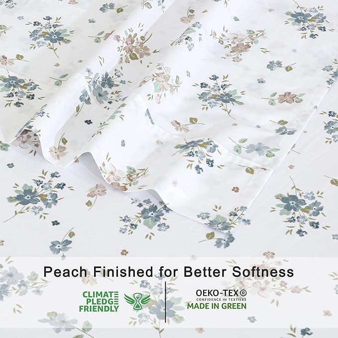 RUVANTI 100% Organic Cotton Sheets Queen Size, Percale Weave, GOTS Certified, 4-Piece Set, Deep Pocket 15", Crisp & Breathable, Soft Durable Bedding, Sábanas Algodón Orgánico – Halcyon