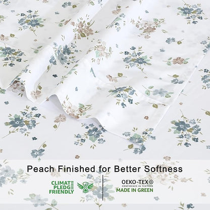 RUVANTI 100% Organic Cotton Sheets California King, Percale Weave, GOTS Certified, 4-Piece Set, Deep Pocket 13", Crisp & Breathable, Soft Durable Bedding, Sábanas Algodón Orgánico – Halcyon