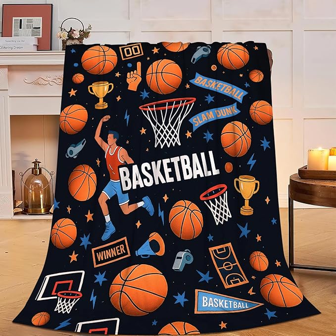 Basketball Blanket Super Soft Warm Fluffy Fleece Flannel Ball Sports Throw Blanket Cozy Fuzzy Plush Stuff Bedding Blankets Gifts for Teens Boys Kids Women Girls Adults 50"X40"