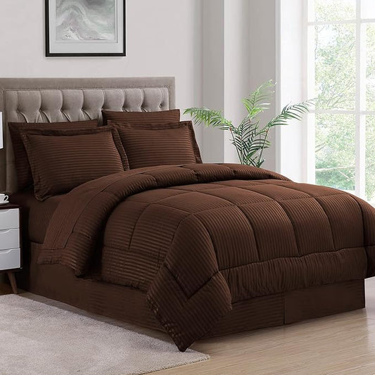 Twin Comforter Set 6 Piece Bed in a Bag with Bed Skirt, Fitted Sheet, Flat Sheet, 1 Pillowcase, and 1 Pillow Sham, Twin, Dobby Chocolate (Pack of 4, 24 Count Total)