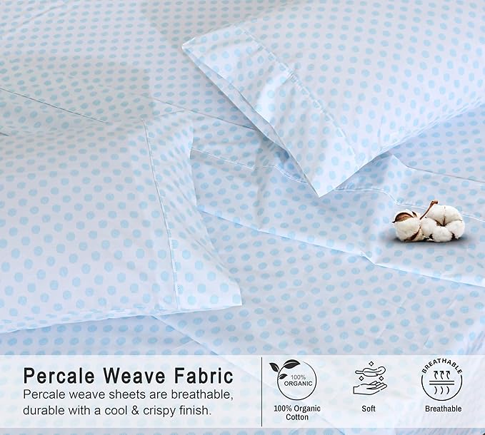 RUVANTI 100% Organic Cotton Sheets Twin Size, Percale Weave, GOTS Certified, 3-Piece Set, Deep Pocket 15", Crisp & Breathable, Soft Durable Bedding, Sábanas Algodón Orgánico – Circle Imprint