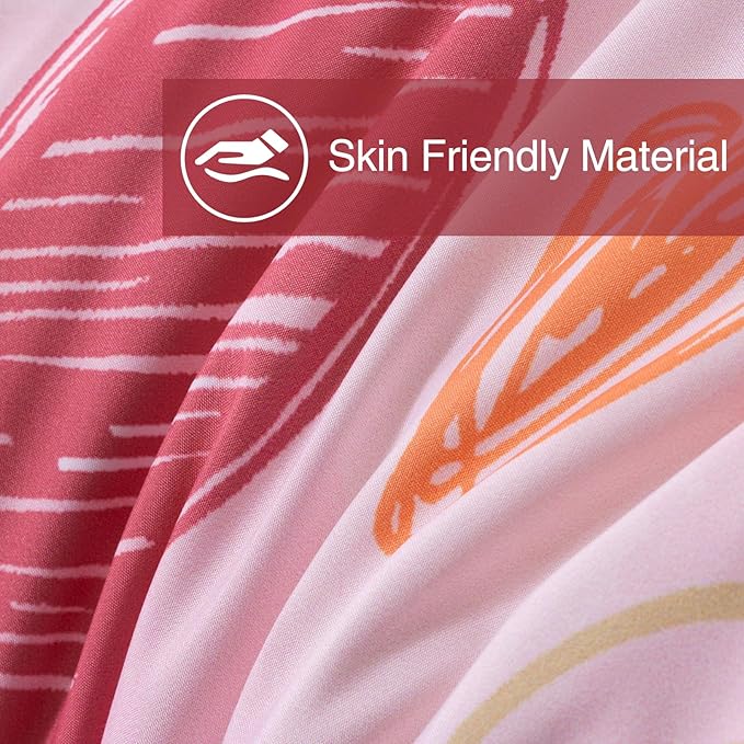 A Nice Night 6 Piece Comforter Set Bed in a Bag with Comforter & Sheet Set,Watercolor Pink Bow Hearts Flower Strawberries Printed Bedding Sets Kids Girls,Queen