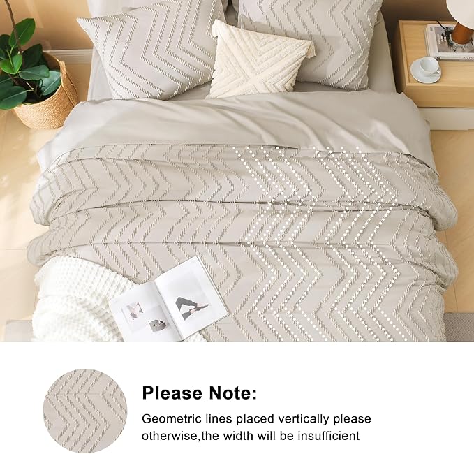 Litanika King Size Comforter Set with Sheets Beige - 7 Pieces Bed in a Bag King Chevron Tufted Boho Luxury Bedding Sets with Comforter, Sheets, Pillowcases & Shams