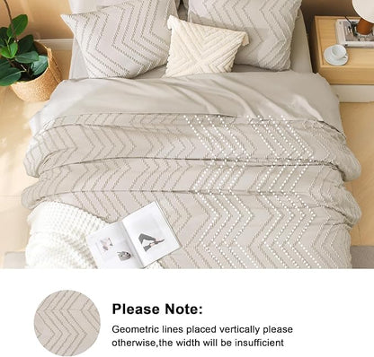 Litanika King Size Comforter Set with Sheets Beige - 7 Pieces Bed in a Bag King Chevron Tufted Boho Luxury Bedding Sets with Comforter, Sheets, Pillowcases & Shams