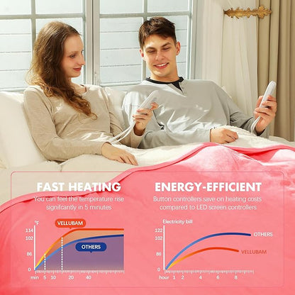 Queen Heated Blanket 84" x 90" - Flannel Sherpa Electric Blanket Queen Size with Dual Control, 5 Heating Levels & 10 Hours Auto Off, Heating Blanket with Overheat Protection for Home(Pink)