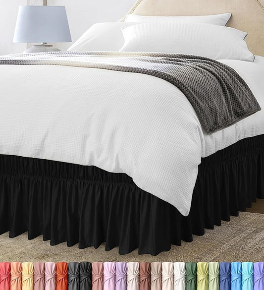 Utopia Bedding Queen Elastic Bed Ruffle - Easy Wrap Around Ruffle - Microfiber Bed Skirt with Adjustable Buckle & Elastic Belt, 16 Inch Tailored Drop - Hotel Quality Bedskirt, Fade Resistant (Black)