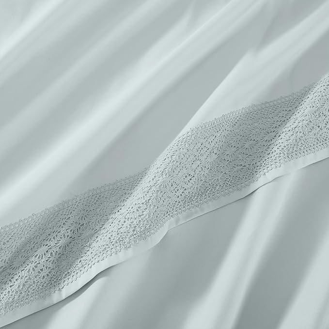 Modern Threads 3 Piece Microfiber Sheet Set – Soft Cooling Bed Sheets with Crochet Lace – Deep Pocket, Wrinkle Free, Breathable, Hotel Luxury Bedding, Pale Aqua, Twin