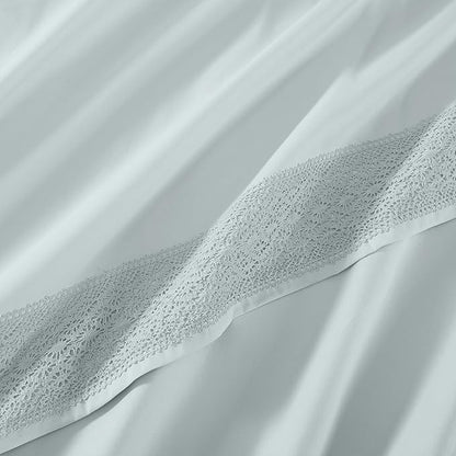 Modern Threads 4 Piece Microfiber Sheet Set – Soft Cooling Bed Sheets with Crochet Lace – Deep Pocket, Wrinkle Free, Breathable, Hotel Luxury Bedding, Pale Aqua, Full