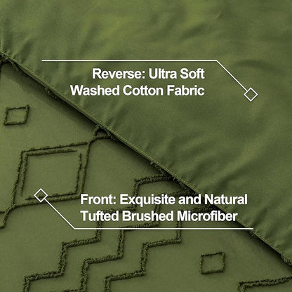 Andency Olive Green Tufted Comforter Set California King(104x96Inch), 3 Pieces(1 Boho Comforter, 2 Pillowcases) Textured Farmhouse Comforter, Soft Microfiber Down Alternative Geometric Comforter Set