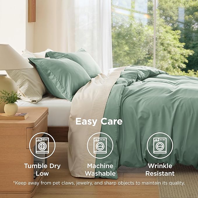 Bedsure Duvet Cover Queen Size - Soft Double Brushed Bedding Set for Kids & Adults, Zipper Closure, 3 Pieces, Includes 1 Duvet Cover (90"x90") & 2 Pillow Shams, NO Comforter, Sage Green
