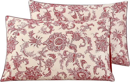 WINLIFE Ultra Soft Set of 2 Pillowcases Floral Printed 100% Cotton Pillow Cases Envelope Closure Queen 20x30'', Vintage Red Paisley