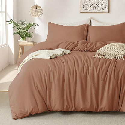 MILDLY Super Soft Duvet Cover 2pcs - 100% Washed Microfiber Mocha Comforter Cover Set 3 Pieces with Zipper Closure & Corner Ties