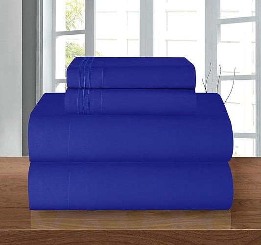 Elegant Comfort Luxury 1500 Premium Hotel Quality Microfiber 4-Piece Sheet Set - Wrinkle Resistant, All Around Elastic Fitted Sheet, Deep Pocket up to 16", Full, Royal Blue