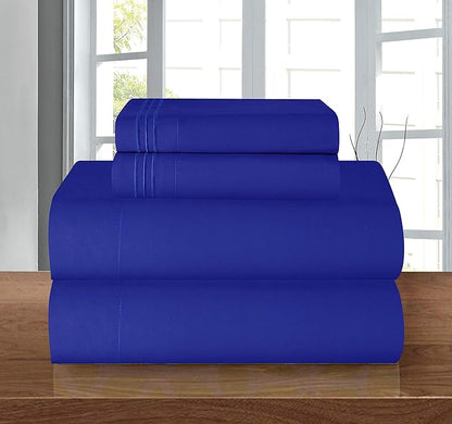 Elegant Comfort Luxury Quality Microfiber 5-Piece 1500 Premium Hotel Sheet Set-Wrinkle Resistant, All Around Elastic Fitted Sheet, Deep Pocket up to 16", Split King, Royal Blue