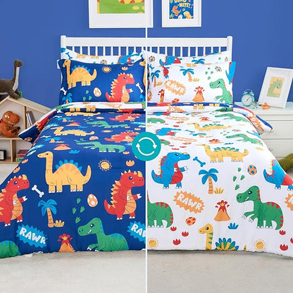 Joiedomi Kid Full Comforter Set 7 Piece Cute Dinosaur Bedding Set for Boys Girls Super Soft Microfiber Bed in a Bag with Comforter Sheets Pillowcase Sham