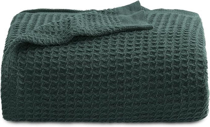 Bedsure Gentlesoft 100% Cotton Blanket Twin XL Size for College Dorm - Breathable and Soft for Spring Summer, Waffle Weave Twin Blanket for Bed, Dorm Room Essentials, Dark Green, 66x90 inches