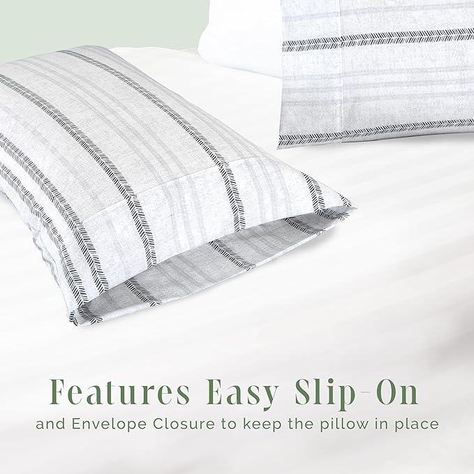 Elegant Comfort Ultra Soft Set of 2 Striped Print Pillowcases - 1500 Premium Hotel Quality Microfiber, Soft and Smooth Envelope Closure 2-Piece Pillow Covers - Standard/Queen, Traci Gray