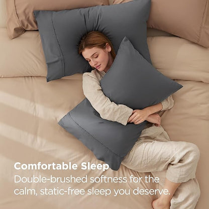 Bedsure Pillow Cases Standard Size Set of 2 - Dark Grey Brushed Microfiber Pillowcases, Super Soft and Cozy Pillow Case Covers with Envelope Closure for Kids, Wrinkle, Fade Resistant, 20x26 Inches