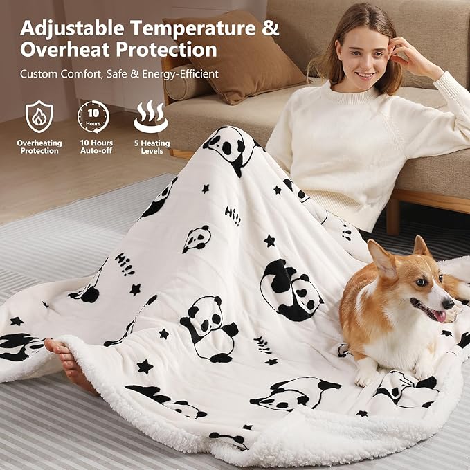 Electric Blanket Twin Cute Heated Blanket Twin Size 62 X 84inches, Ultra Soft Sherpa Heating Blanket with 5 Heating Levels & 10 Hrs Auto-Off, Overheat Protection, Great Birthday Gift