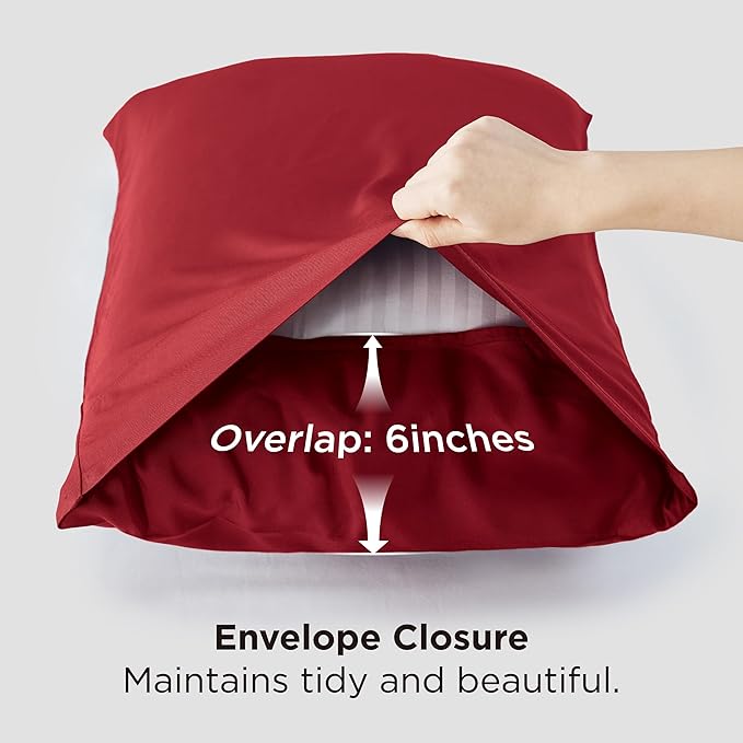 Bedsure Pillow Cases Standard Size, Cooling Pillow Cases, Rayon Derived from Bamboo Red Pillowcases Standard Set of 2, PureWoven Silky Soft Bedding Pillow Covers with Envelope Closure, 20x26 Inches