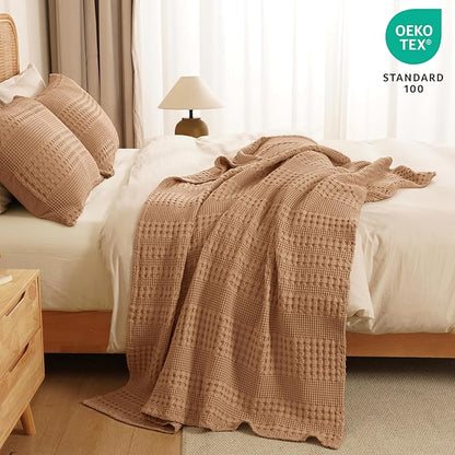 PHF 100% Cotton Waffle Weave Throw Blanket, Soft Lightweight Breathable Cozy Throws for Couch Bed Sofa, Luxury Aesthetic Blanket Gift for Home Decor & Office, 50"x60", Clay