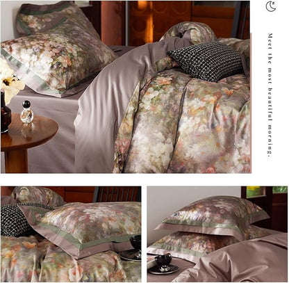 VM VOUGEMARKET Garden Flower Duvet Cover Set Queen,3 Pieces Pink Floral Duvet Cover with 2 Pillow Shams Smooth Silky Long Staple Cotton Bedding Set-Queen,90x90 Inch