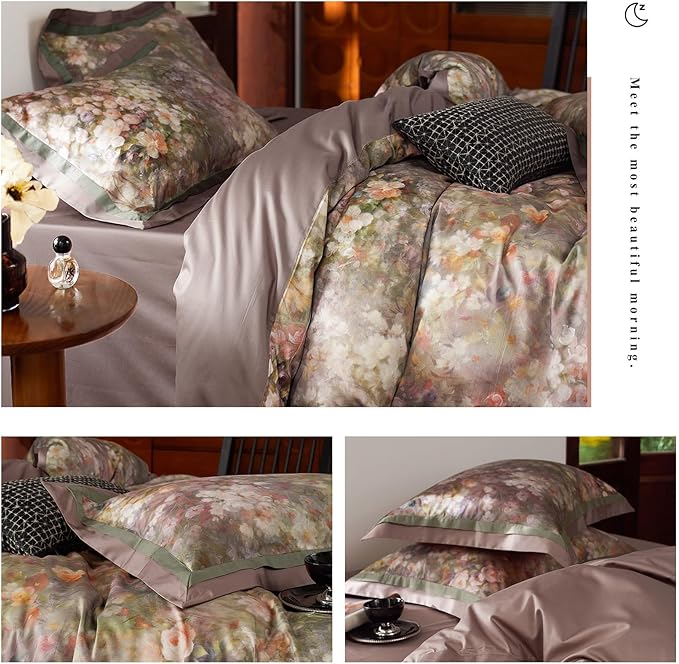 mixinni Vintage Floral Duvet Cover Set - King Size, 100% Long Staple Cotton Percale, Reversible Garden Style Bedding Set with Zipper Closure, 3-Piece Luxury Duvet Cover with 2 Pillow Shams (20"x36")