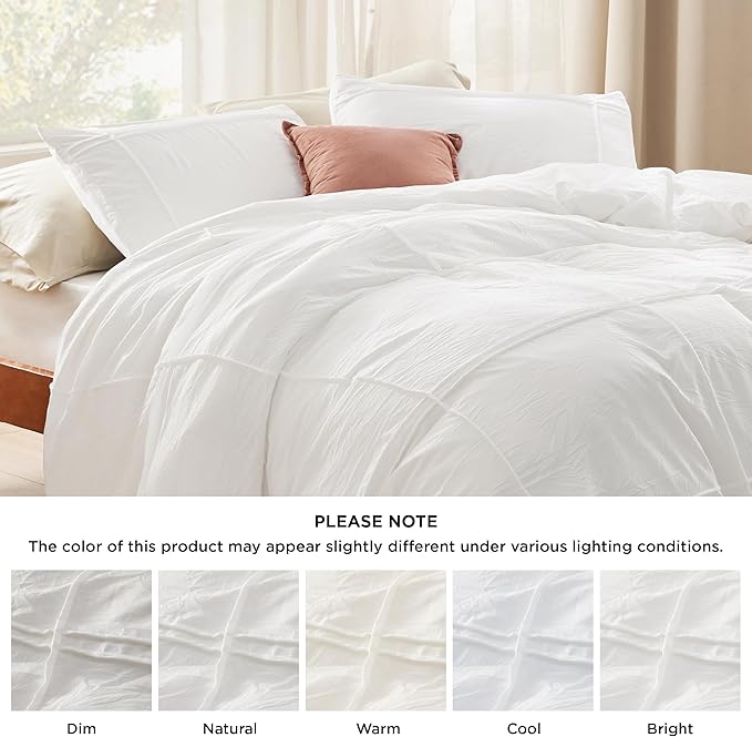 Bedsure Grid Boho Duvet Cover Queen Size - Shabby Chic Tufted Boho Bedding Set, 3 Pieces Shabby Chic Home Bedding for All Seasons, Includes 1 Queen Duvet Cover & 2 Pillowcases (White, 90" x 90")