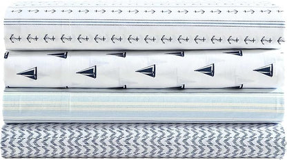 Nautica - Twin Size Sheet Set, Crisp & Tailored Cooling Sheets with a Smooth Cotton Percale Lightweight Feel - Bed Sheets with Matching Pillowcase & Fitted Sheet (Camp Stripe Blue)