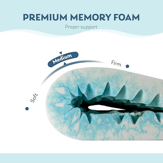 3 Inch 5-Zone Queen Memory Foam Mattress Topper, Gel Infused Foam Mattress Topper for Pressure Relief, CertiPUR-US Certified Queen Bed Topper,Blue, 60"×80"