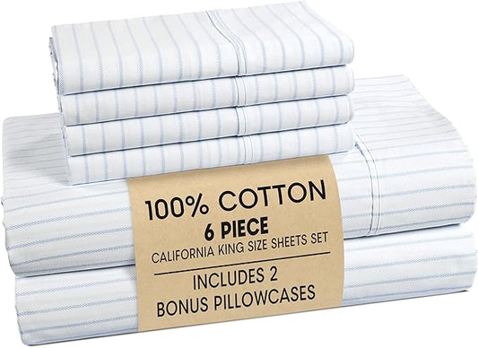 Casa Platino Cal King Size Bed Sheets– Crisp & Cool Percale Weave 100% Cotton Bed Sheets Cal King Size with 4 Pillowcases, 15" Deep Pocket Fitted Sheet, Cozy Sleep in All Seasons – Skylure