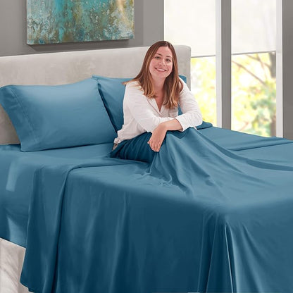 Nestl Queen Size Sheet Set, 4 Piece Extra Deep Pocket (18-24 inches), Microfiber, Hotel Luxury, Soft, Breathable, Wrinkle-Free, Easy to Care, Blue Heaven