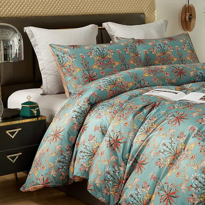 Cupocupa Duvet Cover Queen Size Set Boho Floral Pattern Queen Size Bed Vintage Soft Bedding Leaf Print Paisley Duvet Cover with Pillowcases