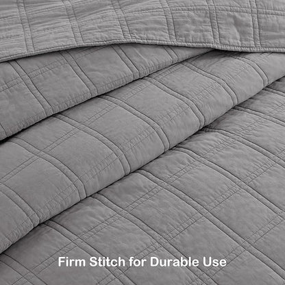 HORIMOTE HOME 100% Cotton Quilt Set Twin Size, Grey Pre-Washed Bedspreads Coverlet Set in Geometric Pattern, Cozy Lightweight Stitching Decorative Bedding Cover with 1 Sham for All Season