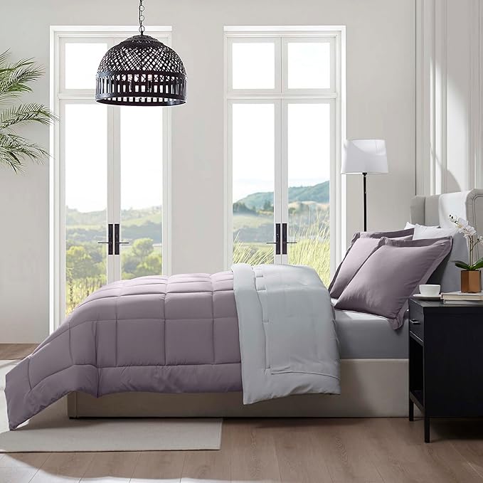 Nestl 7 Piece Queen Comforter Set – Dusty Purple Reversible Bed in a Bag – Complete Queen Size Bedding Set with Sheets, Pillowcases and Shams