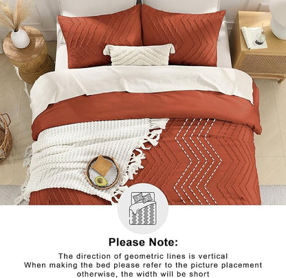 Andency Burnt Orange California King Size Comforter Set, Cal King Boho Terracotta Soft Warm Bedding Comforter Sets, 3 Pieces Cali King Rust Chevron Tufted Aesthetic Microfiber Comforter Set