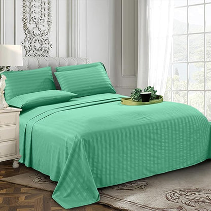 Elegant Comfort Softest and Coziest 4-Piece Sheet Set - 1500 Premium Hotel Quality Microfiber - Deep Pocket, Wrinkle Resistant 4-Piece Damask Stripe Bed Sheet Set, Twin XL, Paradise Teal