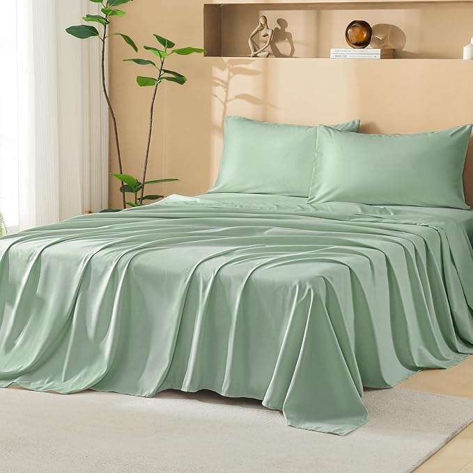 Litanika Super King Size Comforter Set with Sheets Sage Green - 7 Pieces Bed in a Bag Oversized King Boho Tufted Complete Bedding Sets with Comforter, Sheets, Pillowcases & Shams