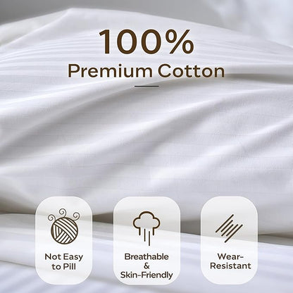 JELLYMONI Striped Duvet Cover Set - Queen Size Comforter Cover, Classic Sateen Stripes, 100% Cotton 3 Pcs Bedding with Zipper Closure & 8 Corner Ties for Master or Guest Bedroom