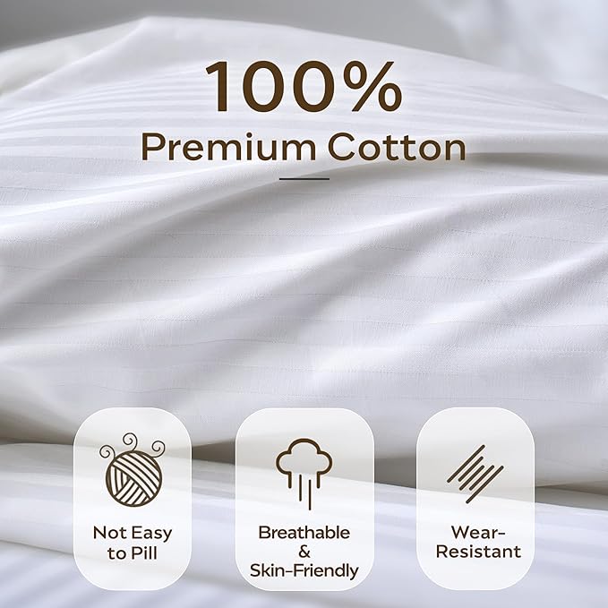 JELLYMONI Striped Duvet Cover Set - King Size Comforter Cover, Classic Sateen Stripes, 100% Cotton 3 Pcs Bedding with Zipper Closure & 8 Corner Ties for Master or Guest Bedroom