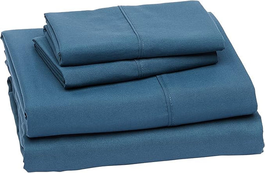 Amazon Basics Lightweight Breathable Super Soft Microfiber 4-Piece Bed Sheet Set with 14-Inch Deep Pockets, Wrinkle Resistant, Queen, Dark Teal, Solid