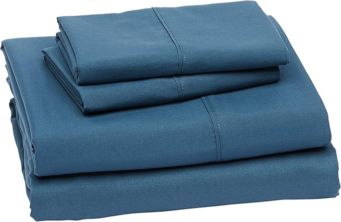 Amazon Basics Lightweight Breathable Ultra-Soft Brushed Microfiber 4-Piece Bed Sheet Set with 14-Inch Deep Pockets, King, Dark Teal, Solid