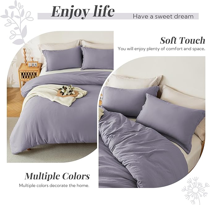MILDLY Super Soft Duvet Cover 2pcs - 100% Washed Microfiber Comforter Cover Set with Zipper Closure & Corner Ties (No Comforter)