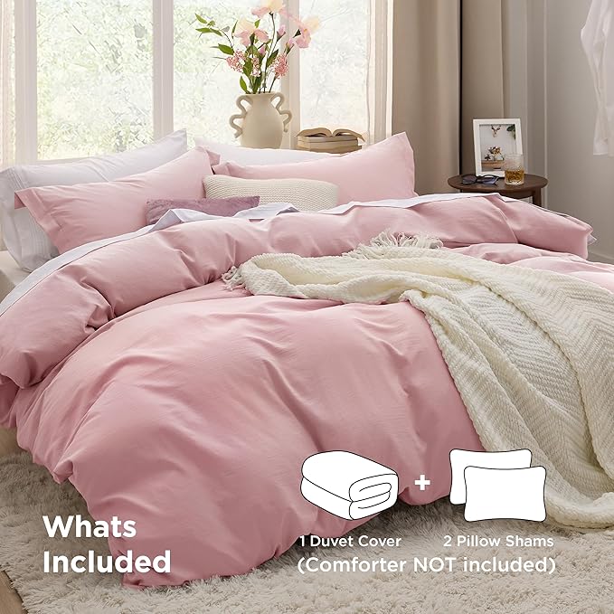Bedsure Pink Duvet Cover King Size - 3 Pieces Prewashed Cotton-Like Polyester Extra Soft Bedding Set, Includes 1 Duvet Cover 104x90 Inches with Zipper Closure & 2 Pillow Shams, Comforter Not Included