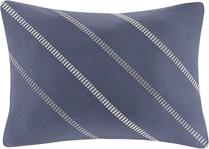 Intelligent Design Marsden Comforter Stripes Design Embroidered Toss Pillow Casual All Season Bedding Matching Sham and Complete Sheet Set, Twin XL, Blue/Grey 6 Piece