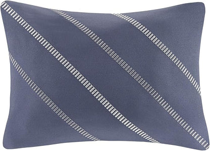 Intelligent Design Marsden Comforter Stripes Design Embroidered Toss Pillow Casual All Season Bedding Matching Sham and Complete Sheet Set, Twin XL, Blue/Grey 6 Piece