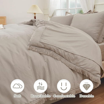 Andency Wheat California King Size Comforter Set with Sheets - 7 Pieces Boho Tassel Bed in a Bag Soft Lightweight Bedding Sets, Wheat Fringe Bed Set with Comforter, Sheets, Pillowcases & Shams