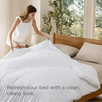 Bedsure Duvet Cover Full Size Only - Prewashed Cotton-Like Polyester Extra Soft All Season Bedding, Includes 1 Duvet Cover 80x90 Inches with Zipper Closure, White, Comforter Not Included
