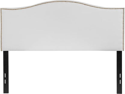 EMMA + OLIVER Upholstered Full Size Headboard with Nailtrim in White Fabric