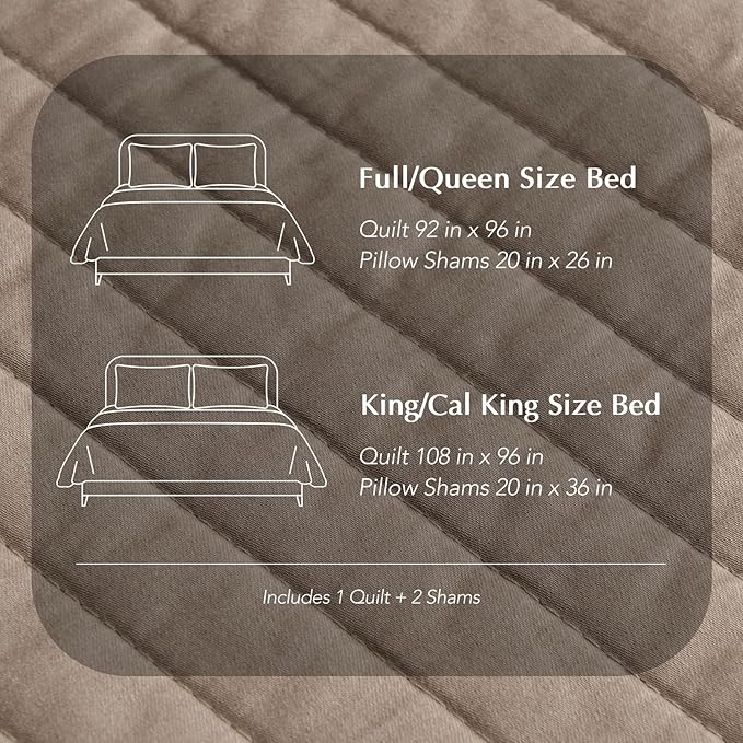 EVERGRACEHOME Cotton Sateen Quilt Set King Size, Pre-Washed Cotton Channel Stitch Coverlet Bedspread, 3 Pieces Lightweight Soft Bedding Sets for All Season, with 2 Pillow Shams, Stone Taupe
